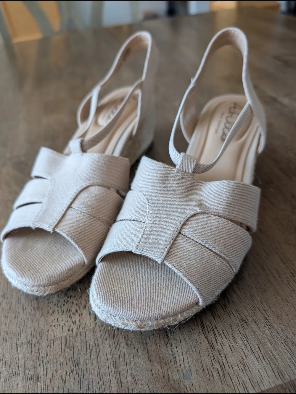 Abella Beige Canvas Slingback Espadrille Wedges